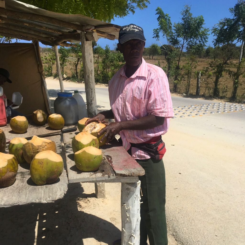 Lokaler Kokosnussstand auf dem Weg zur Playa Macao in der Dominikanischen Republik